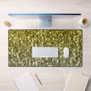 Dark gold silver faux glitter sparkles bling  desk mat