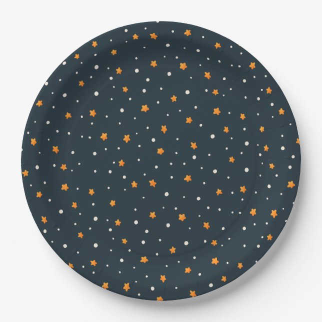 Dark Gold Starry Night Holiday Pattern Plates (Front)