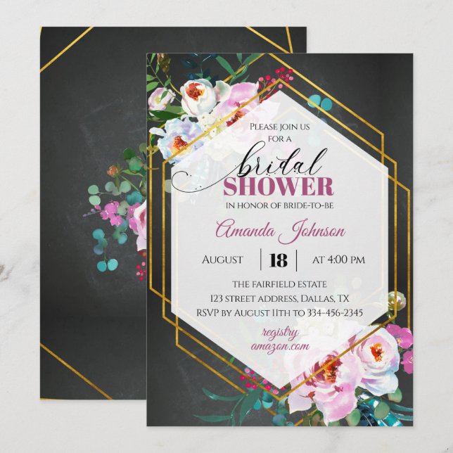 Dark Gold Tropical Bridal Shower Invitation (Front/Back)