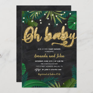 Dark Gold Tropical Oh Baby Shower Invitation