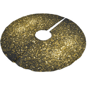 Dark gold yellow faux glitter sparkles brushed polyester tree skirt