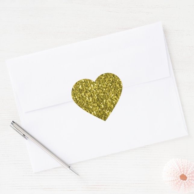  Dark gold yellow faux glitter sparkles Heart Sticker (Envelope)
