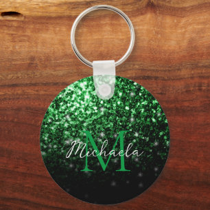 Dark gold yellow faux glitter sparkles Monogram Key Ring