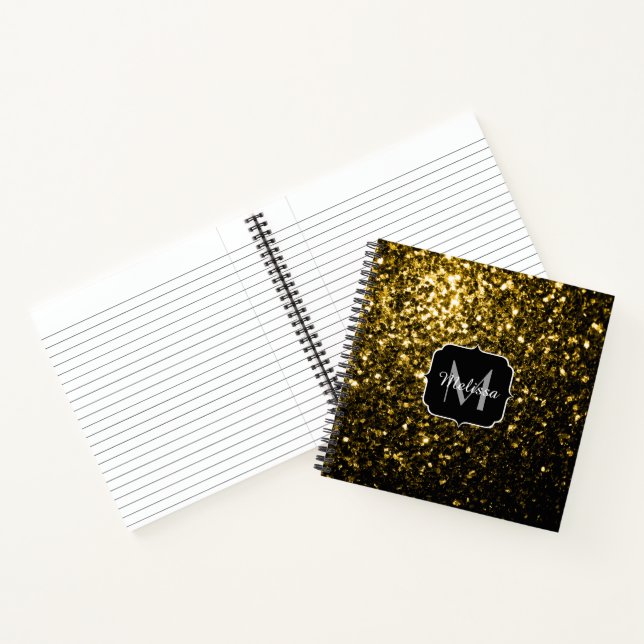Dark gold yellow faux glitter sparkles Monogram Notebook (Inside)