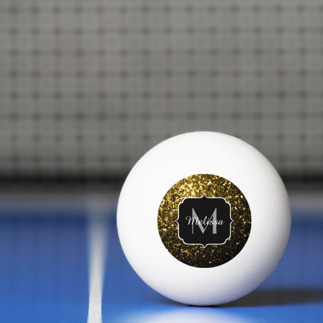 Dark gold yellow faux glitter sparkles Monogram Ping Pong Ball (Net)