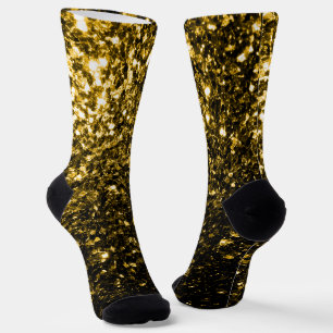 Dark gold yellow faux glitter sparkles socks