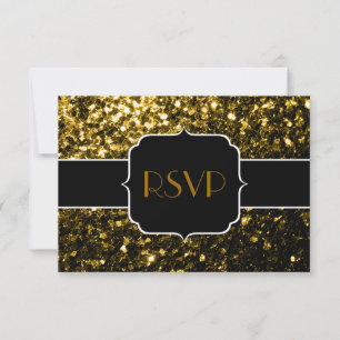 Dark gold yellow faux glitter sparkles Sweet 16 RSVP Card