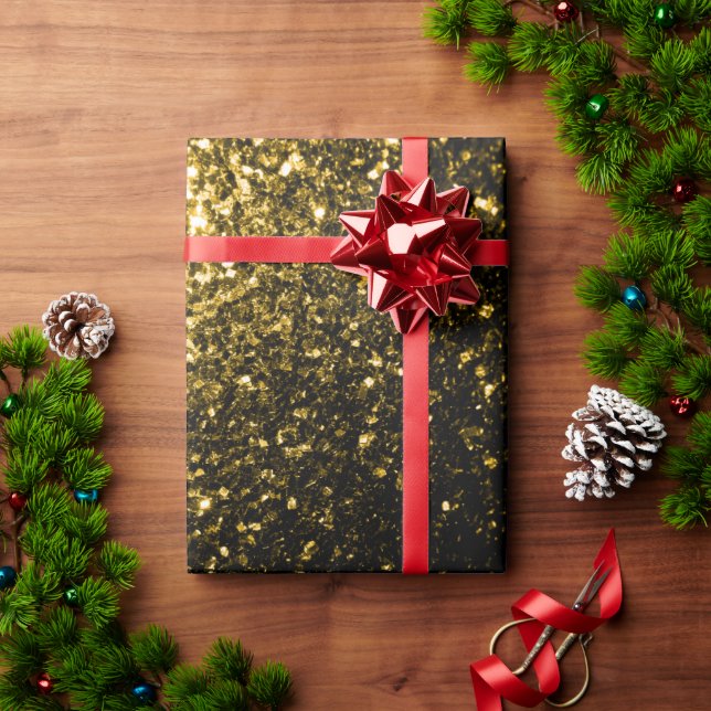 Dark gold yellow faux glitter sparkles wrapping paper (Holiday Gift)