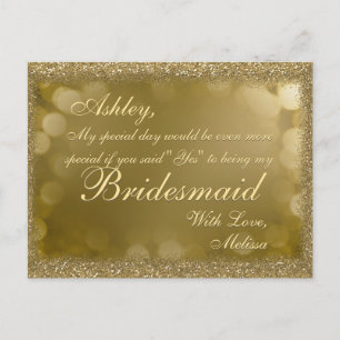 Dark Golden Glitter - Will You Be My Bridesmaid? Invitation Postcard