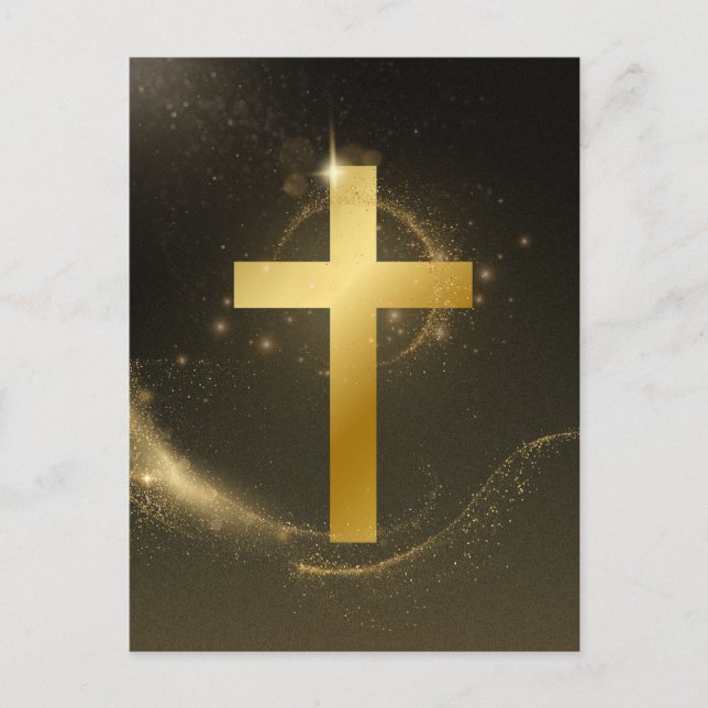 Dark Golden sparkle Christ Cross  Holiday Postcard (Front)