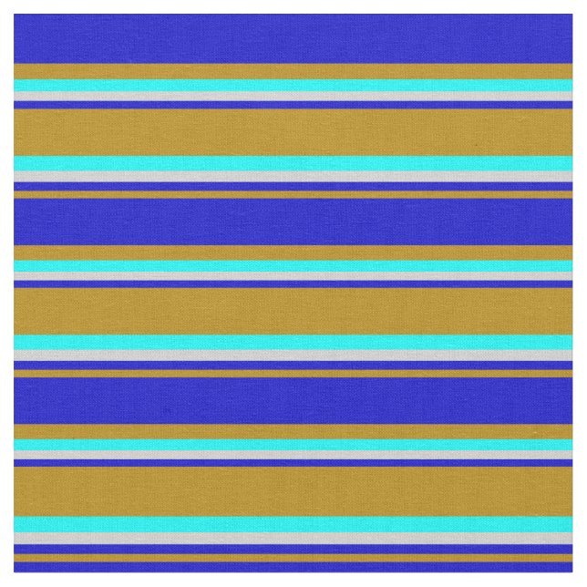 Dark Goldenrod, Blue, Light Grey & Aqua Pattern Fabric (Close Up)