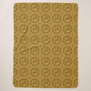 Dark Goldenrod Mediaeval Lions Sherpa Blanket