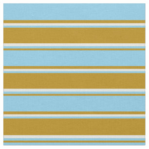 Dark Goldenrod, Sky Blue & Beige Coloured Lines Fabric
