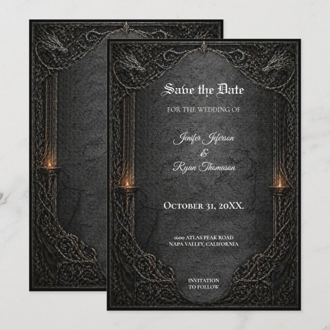 Dark GOT Gothic Save the date invitation (Front/Back)