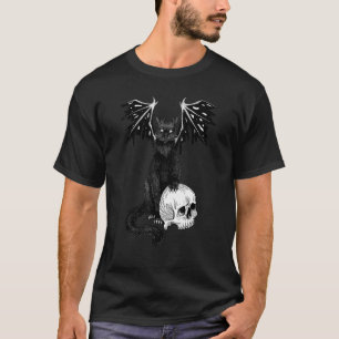 Dark Goth Creepy Demon Black Cat And Skull Hallowe T-Shirt