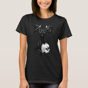 Dark Goth Creepy Demon Black Cat And Skull Hallowe T-Shirt