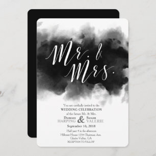 Dark Goth Mr and Mrs Watercolor Wedding Invitation
