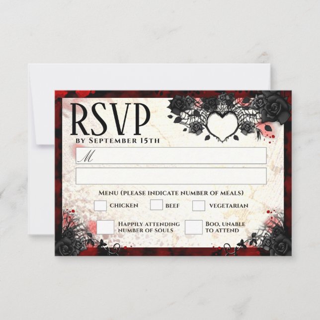 Dark Gothic 3.5 x 5 Halloween Wed MENU RSVP (Front)