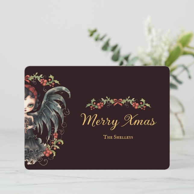 Dark Gothic Angel Christmas Holiday Card (Standing Front)