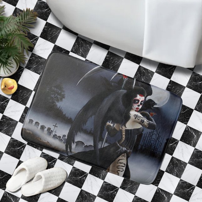 Dark Gothic Angel Death Sugar Skull Fantasy Bath Mat (Creator Uploaded)