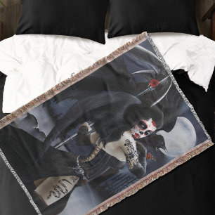 Dark Gothic Angel Death Sugar Skull Fantasy Throw Blanket