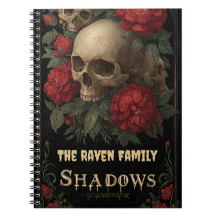 Dark Gothic Art with Skull, Roses, and Custom Text Notebook