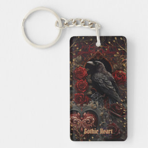 Dark Gothic Beauty Red Roses Black Crow Raven Bird Key Ring