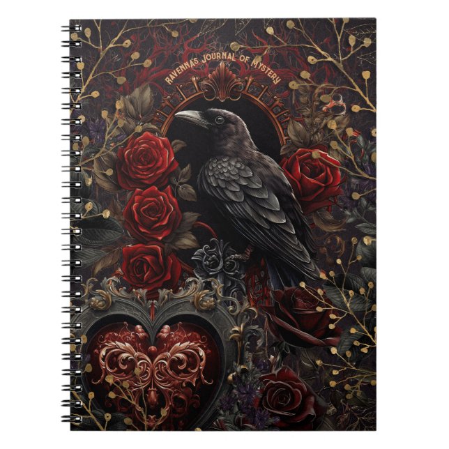 Dark Gothic Beauty Red Roses Black Crow Raven Bird Notebook (Front)