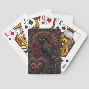 Dark Gothic Beauty Red Roses Black Crow Raven Bird Playing Cards