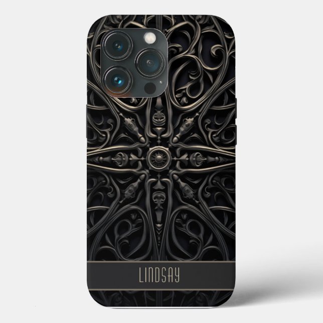 Dark Gothic Black & Bronze Filigree Case-Mate iPhone Case (Back)