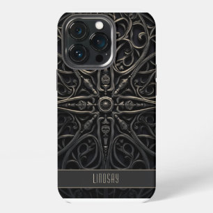 Dark Gothic Black & Bronze Filigree iPhone 13 Pro Case