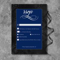 Dark Gothic Black Floral Satin Damask Blue Wedding