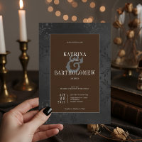 Dark Gothic Black Floral Satin Damask Brown