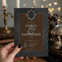 Dark Gothic Black Floral Satin Damask Brown