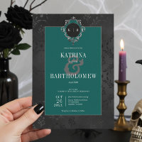 Dark Gothic Black Floral Satin Damask Teal Wedding
