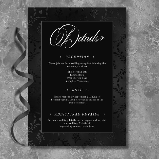 Dark Gothic Black Floral Satin Damask Wedding Enclosure Card (Creator Uploaded)