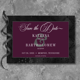 Dark Gothic Black Floral Satin Damask Wine Wedding Save The Date