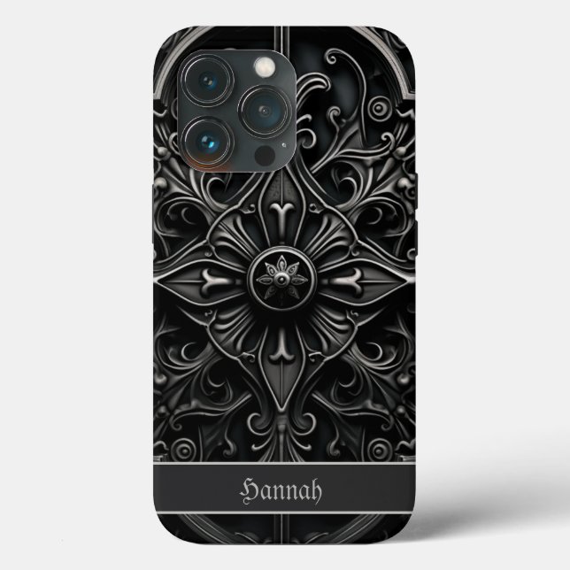 Dark Gothic Black & Grey Filigree Medallion Case-Mate iPhone Case (Back)