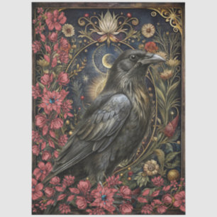 Dark Gothic Black Raven Floral Abstract Collage Tissue Paper
