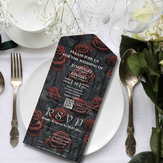 Dark Gothic Black Red Rose Floral Email Website All In One Invitation (Creator Uploaded)