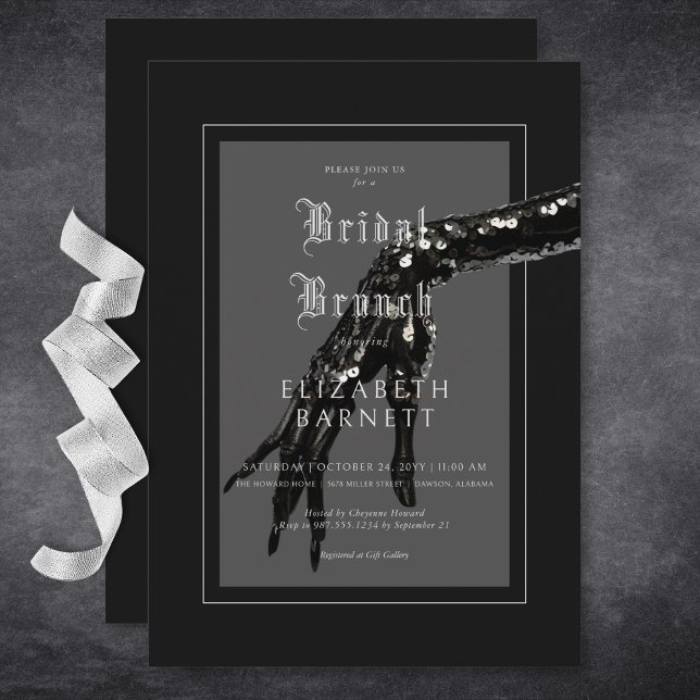 Dark Gothic Black Sequin Hand Bridal Brunch Invitation (Dark Gothic Black Sequin Hand Bridal Brunch Invitation)