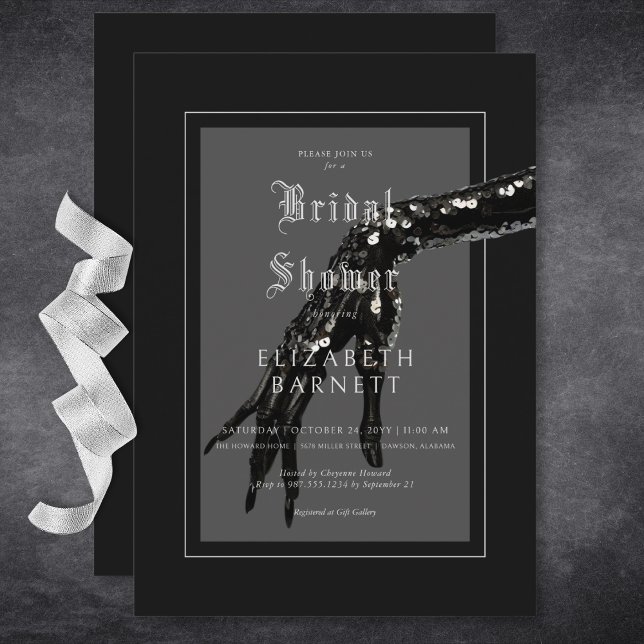 Dark Gothic Black Sequin Hand Bridal Shower Invitation (Dark Gothic Black Sequin Hand Bridal Shower Invitation)