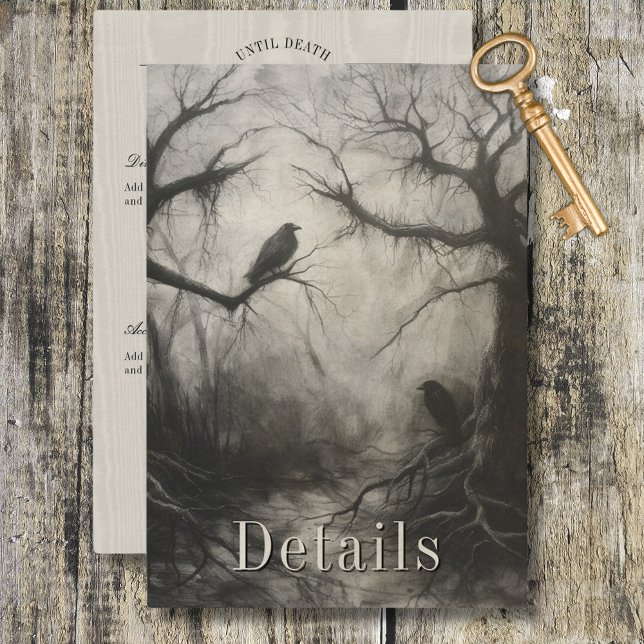 Dark Gothic Black & Tan Raven Couple Details Enclosure Card (Dark Gothic Black & Tan Raven Wedding Details Enclosure Card)