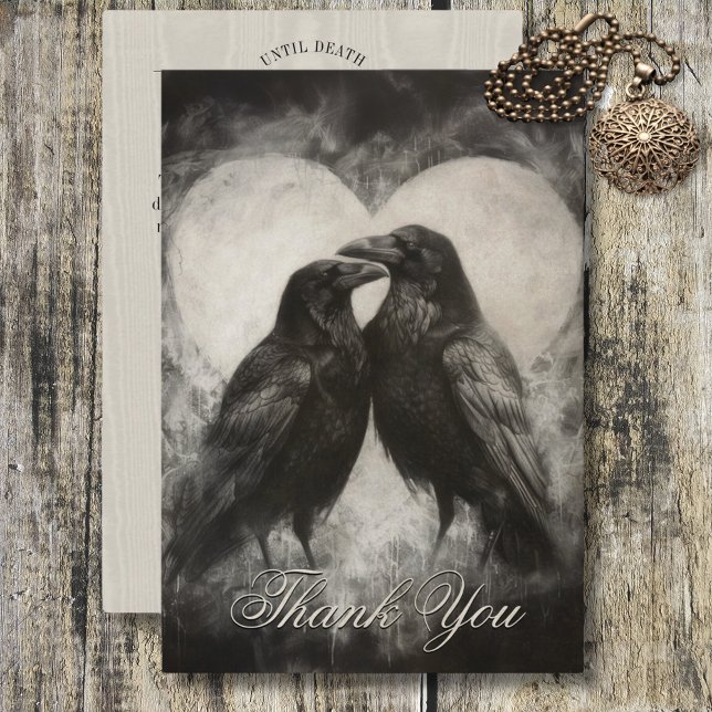 Dark Gothic Black & Tan Raven Script Wedding Thank You Card (Dark Gothic Black & Tan Raven Script Wedding Thank You Card)