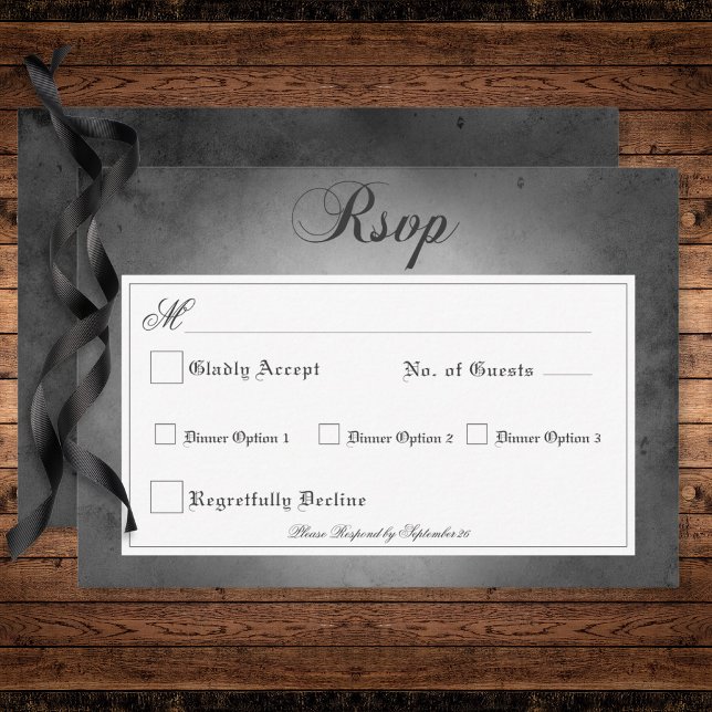 Dark Gothic Black Watercolor Moth Wedding Dinner RSVP Card (Dark Gothic Black Watercolor Moth Wedding Dinner RSVP Card)