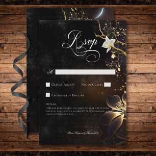 Dark Gothic Black & White Orchid Spells No Dinner RSVP Card