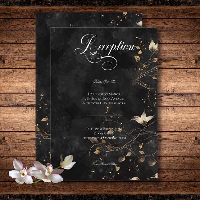 Dark Gothic Black & White Orchid Spells Reception Enclosure Card (Dark Gothic Black & White Orchid Spells Reception Enclosure Card)