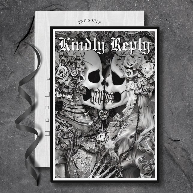 Dark Gothic Black & White Skeleton Couple Dinner RSVP Card (Dark Gothic Black & White Skeleton Couple Dinner RSVP Card)