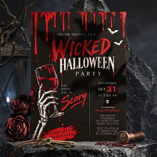 Dark Gothic Bloody Red Wicked Halloween Party Invitation