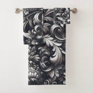 Dark Gothic Bold Ornamental Floral Pattern  Bath Towel Set